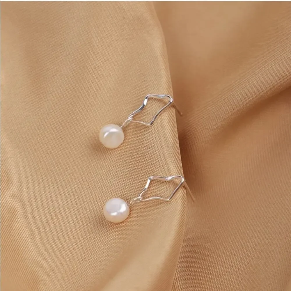 NEW sterling silver plated in white gold pearl drop earrings jewelry gift B21